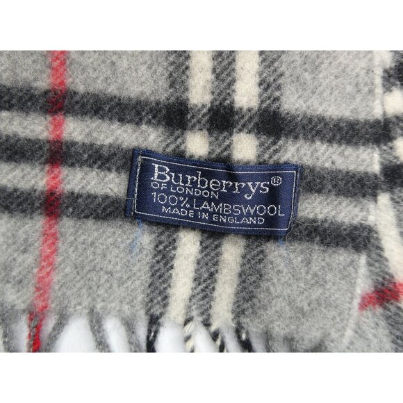 Authentic Burberry‎ Classic Grey/Black/Red/White Scarf 100% Lambswool - Picture 4 of 5